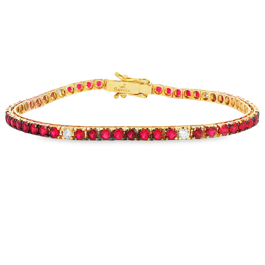 18K Yellow Gold Ruby And Diamond Tennis Bracelet