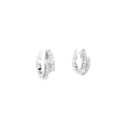 18K White Gold Diamond Double Row Huggie Hoop Earrings 0.20Ctw