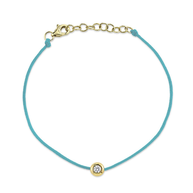 14k yellow gold diamond bezel turquoise cord bracelet 0.09ct