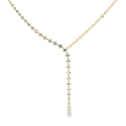 18K Yellow Gold Diamond Lariette Split Chain Necklace With Diamond Stations On Chain 3.54Ctw