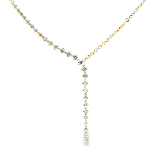18K Yellow Gold Diamond Lariette Split Chain Necklace With Diamond Stations On Chain 3.54Ctw
