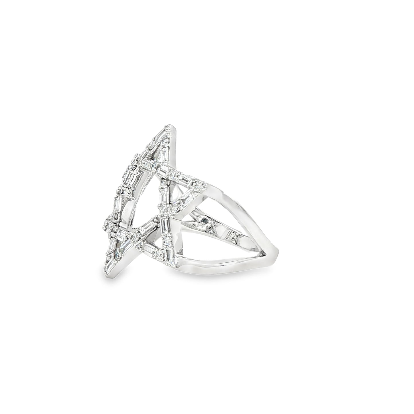 14K White Gold Diamond Star Of David Ring Containing Rounds And Bagguettes 0.57Ctw