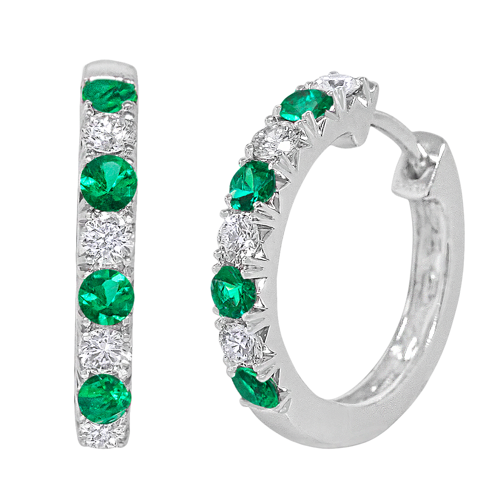 18k white gold emerald and diamond hoops
