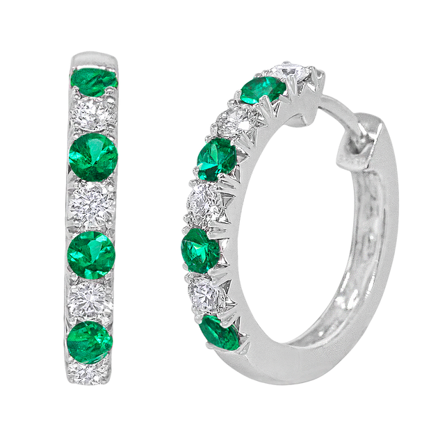 18k white gold emerald and diamond hoops