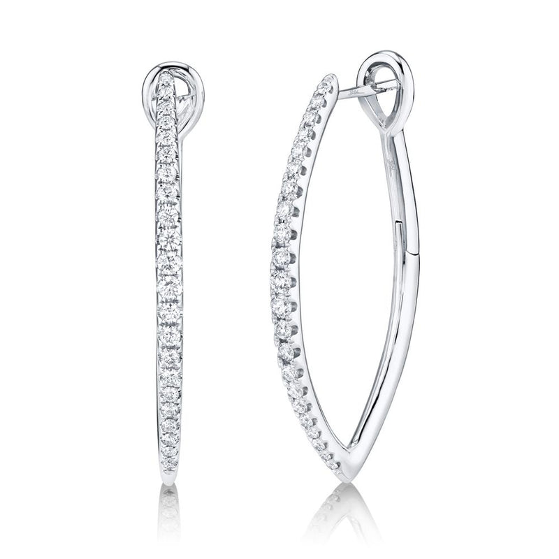 14k white gold oblong diamond hoop earrings 0.75ct
