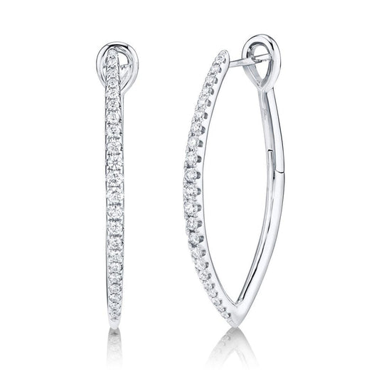 14k white gold oblong diamond hoop earrings 0.75ct