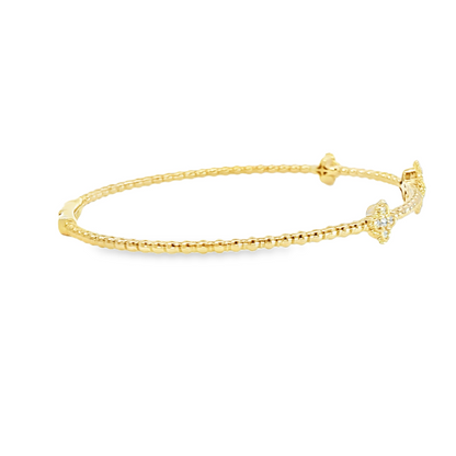 14Kyg Diamond Flex  Station Bracelet Containng 3 Sections Of 4- Leaf Design  15 Rd = 0.20Ct