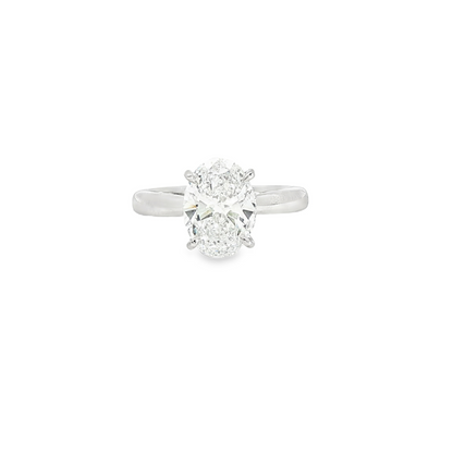 14K White Gold Lab Grown Oval Engagement Ring With Diamond Underhalo