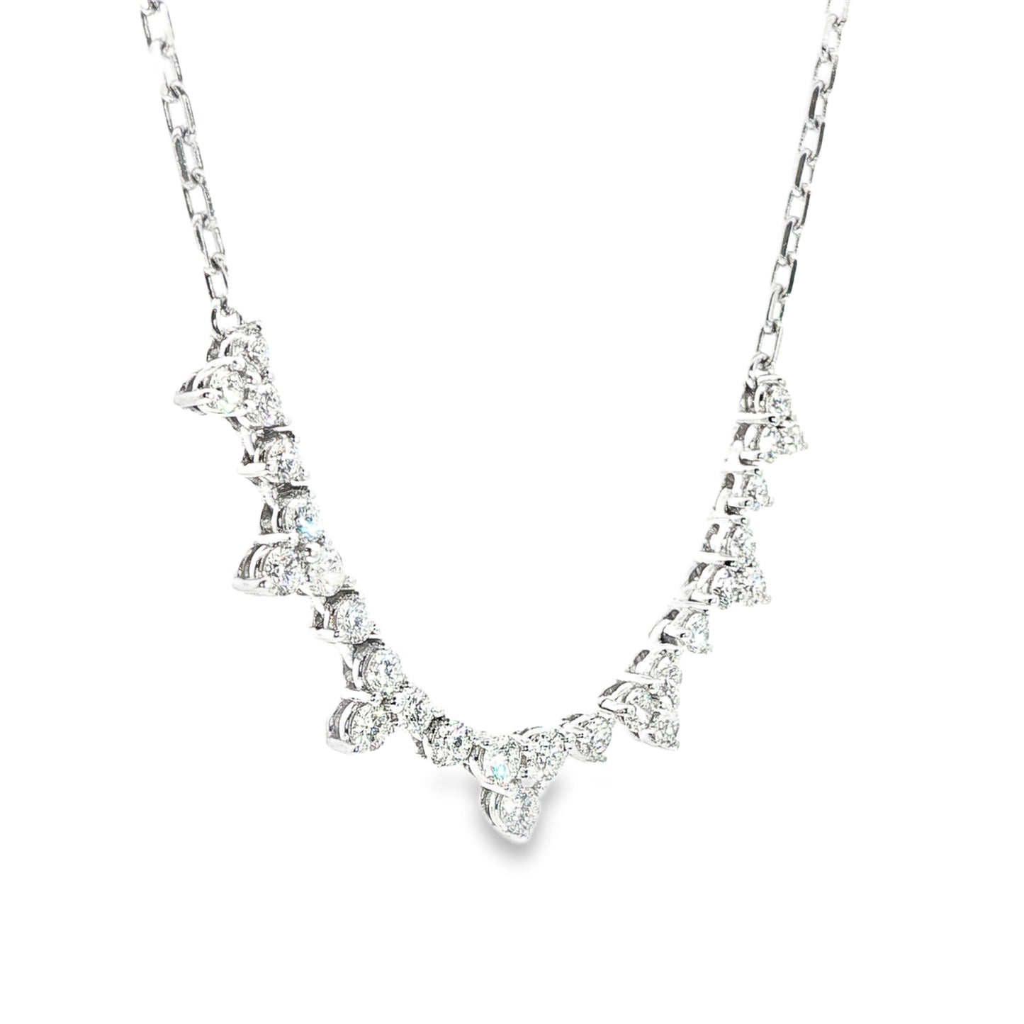 18K White Gold Diamond Triangle Section Necklace Conatining Round Diamonds 1.56Ctw