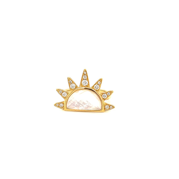 18k yellow gold diamond and mother of pearl sun ring