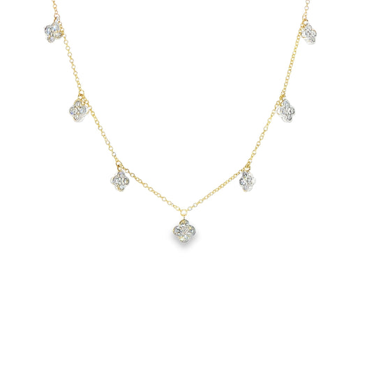 14K Yellow Gold Clover 7-Station Diamond Drop Necklace Diamonds Total 0.50Ct