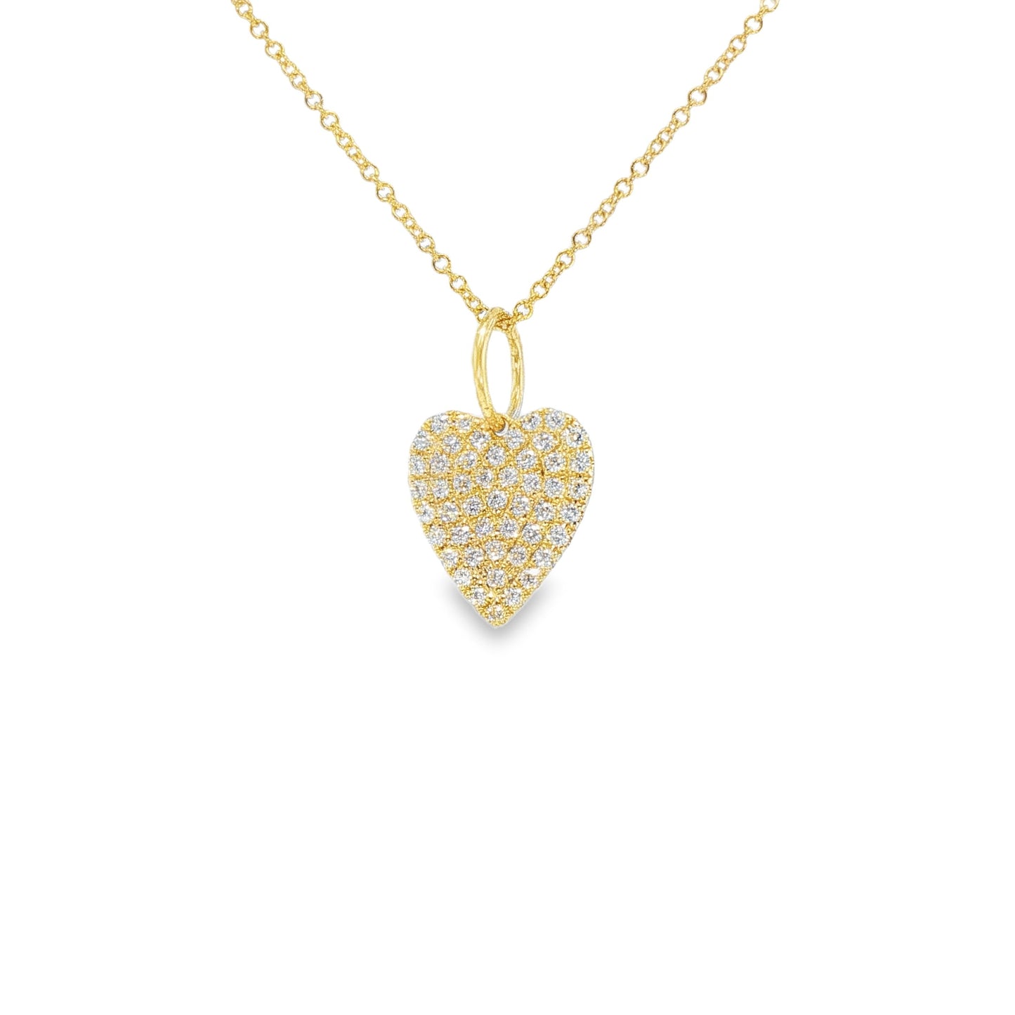 14K Yellow Gold Diamond Pave Heart 49  Diamonds Total 0.48Ct On A 14K Yg Cable Link Chain