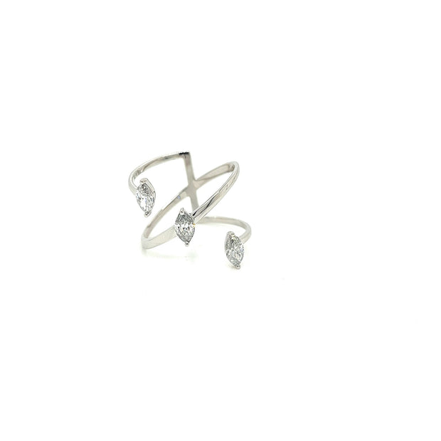 18k white gold triple marquise diamond fashion ring 0.72ct