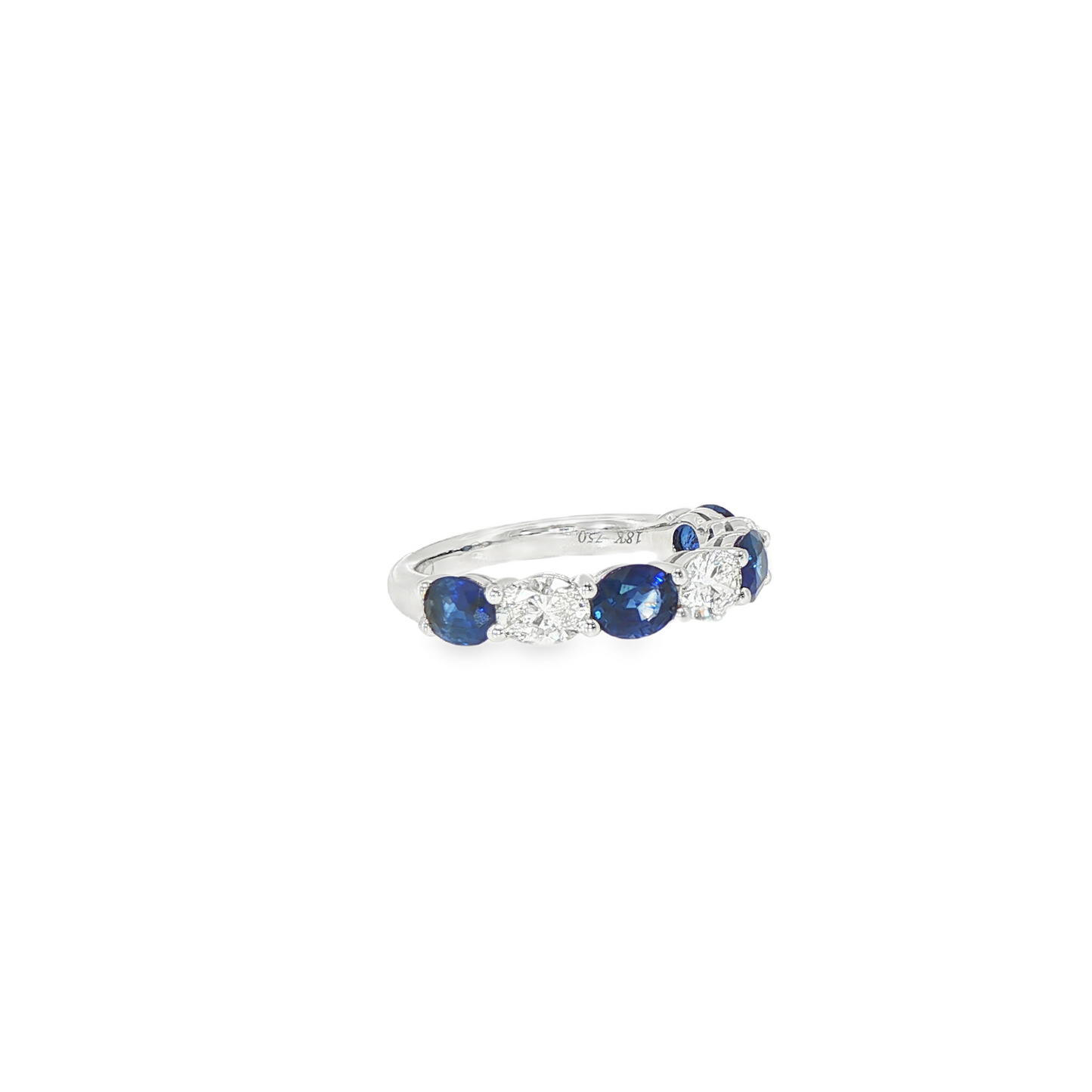 18K White Gold Alternating Natural Diamond And Blue Sapphire 1/2Way Around Band
