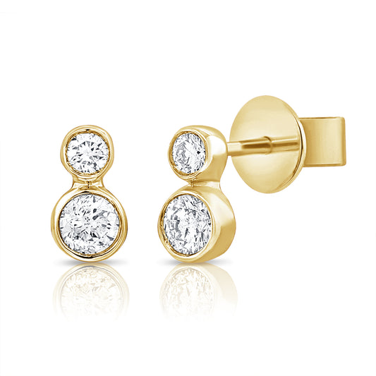 14K Yellow Gold Diamond Bezel Fashion Stud Earrings 0.22Ct