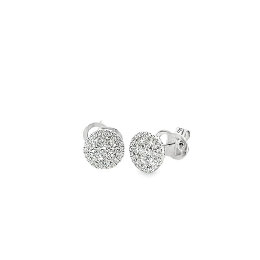 18K White Gold 0.88Ct Round Diamond Cluster Stud Earrings