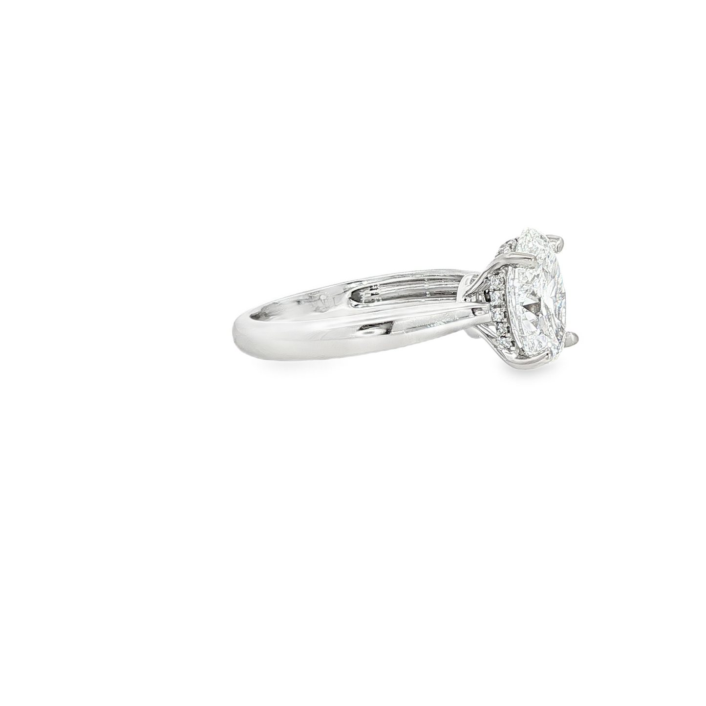 14K White Gold Lab Grown Oval Engagement Ring With Diamond Underhalo