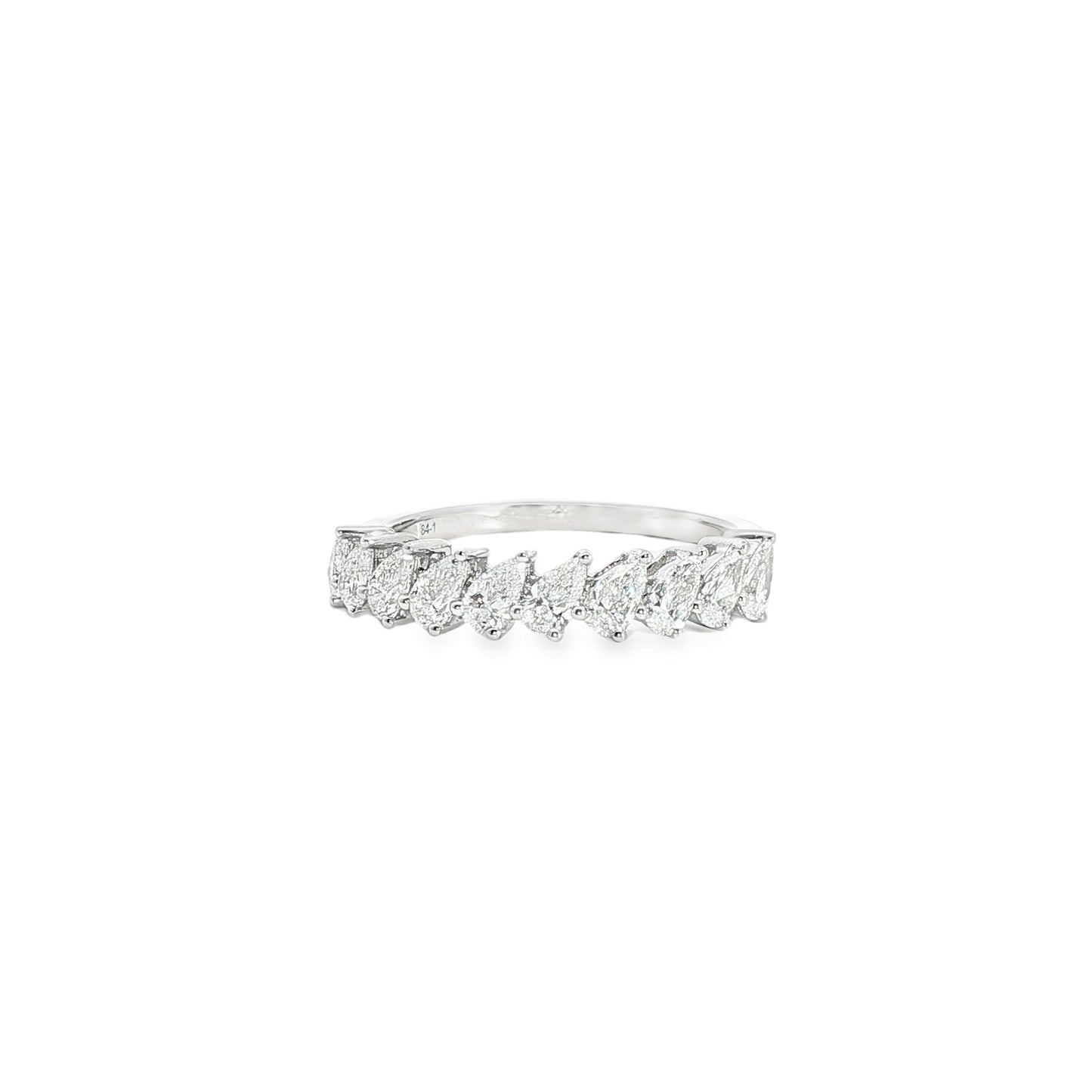 18K White Gold Pear Cut Diamond 1/2 way Band
