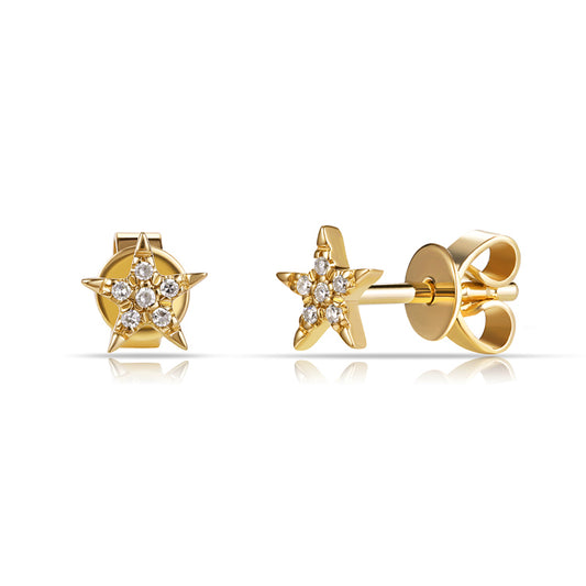 14K Yellow Gold Star Fashion Stud Earrings 0.03Ct