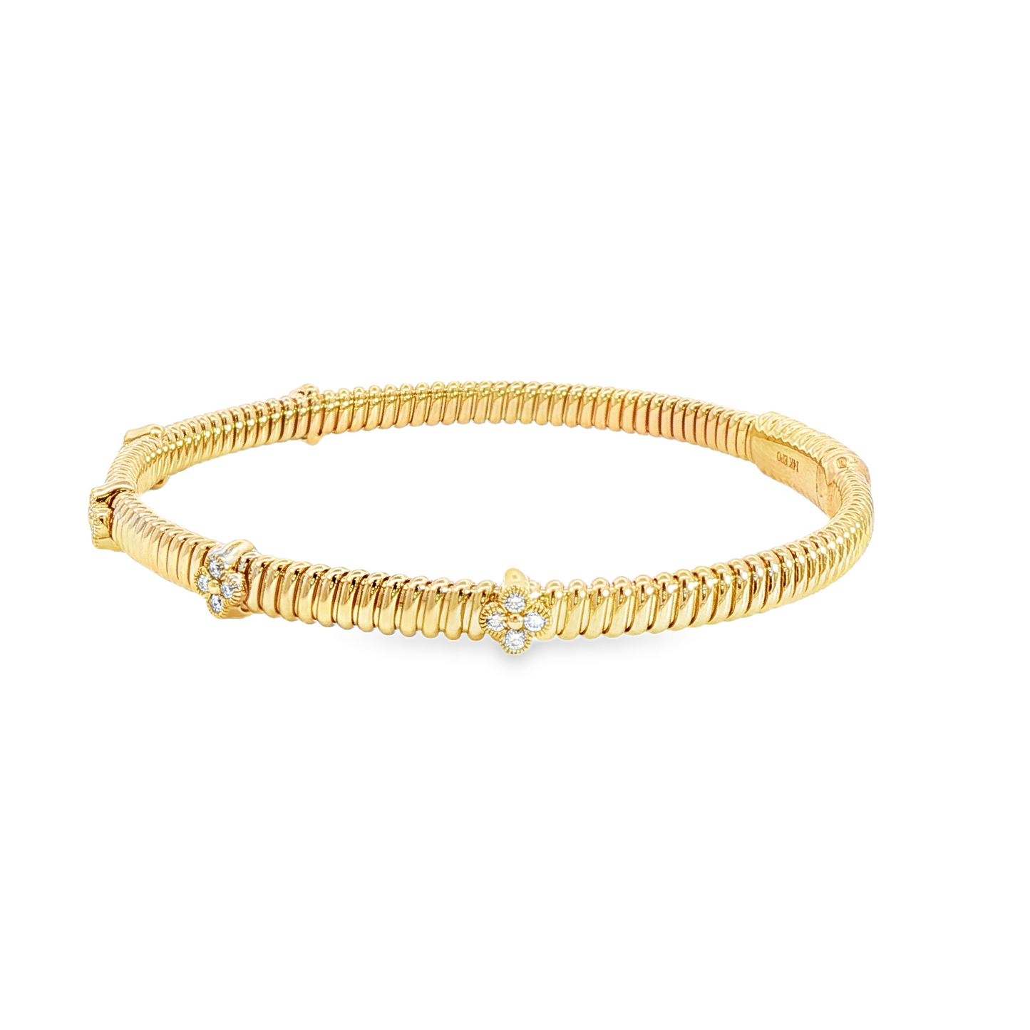 14Kyg Diamond Soft Bangle  Bracelet Containng 20Rd = 0.18Ct 4Mm