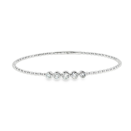 14K White Gold Natural Diamond Flex Bracelet Containing 5 Bezel Set Round Diamonds Totaling 0.62Ct On Beaded Flexi Bracelet Size 6.75