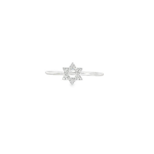 14K White Gold Diamond Star Of David Ring 0.05Cttw