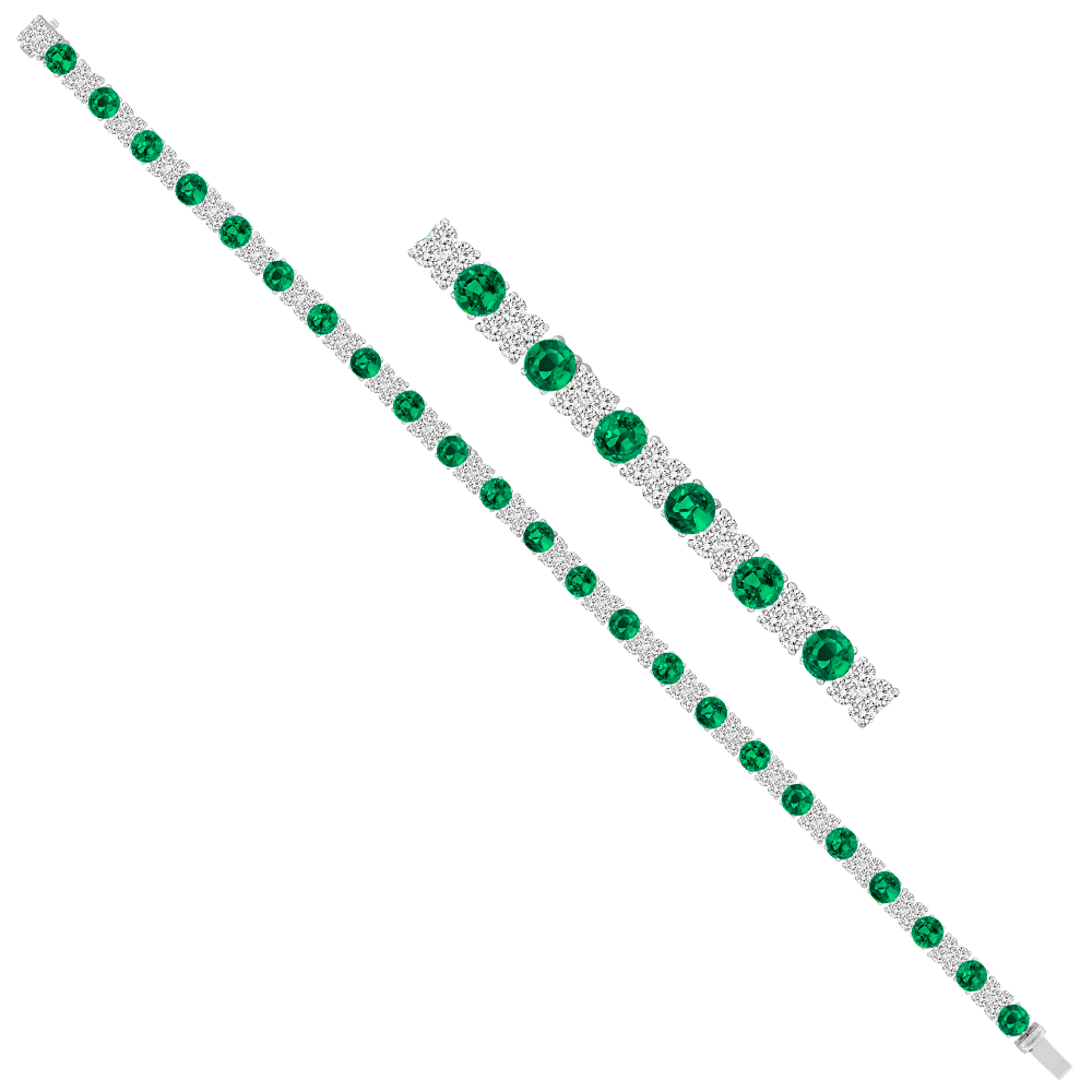 18k white gold diamond and emerald tennis bracelet