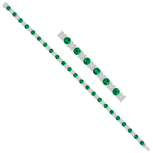 18k white gold diamond and emerald tennis bracelet
