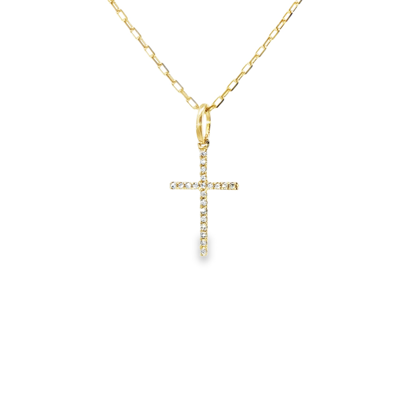 18K Yellow Gold Diamond Cross On Yg Chain 0.06Ct