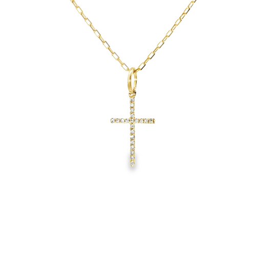 18K Yellow Gold Diamond Cross On Yg Chain 0.06Ct