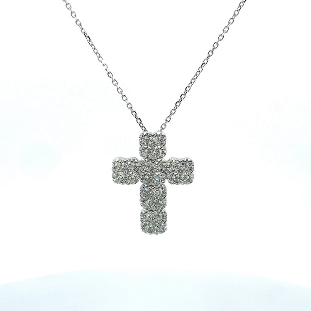 14K White Gold Double Row Diamond Cross Necklace 3.75ctw