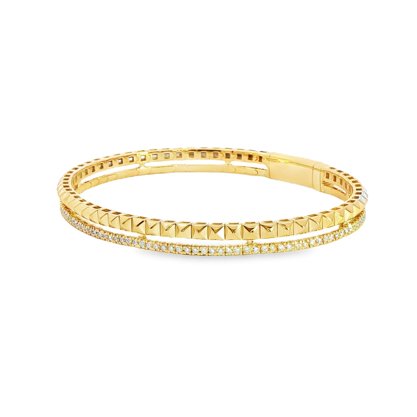 14K Yellow Gold Double Row Bypass Diamond And Gold Flex Bracelet 0.75Ctw
