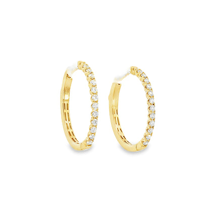 14K Yellow Gold Oval Shaped Diamond Hoops Containing 26 Round Diamonds 0.56Ctw
