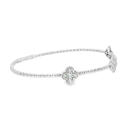 14Kwg Diamond Flex  Station Bracelet Containng 3 Sections Of 4- Leaf Design  15 Rd = 0.34Ct