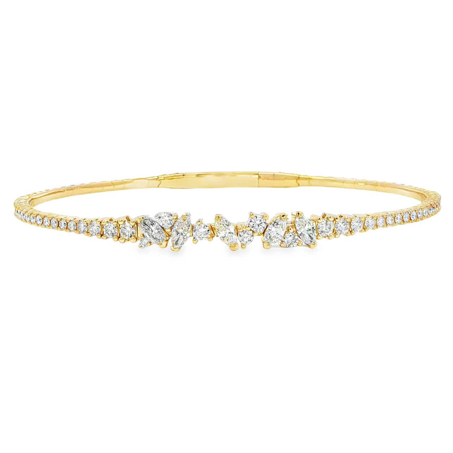 14K Yellow Gold Diamond Flex Bracelet Containing Round And Marquise Diamonds 49D= 1.20Ct