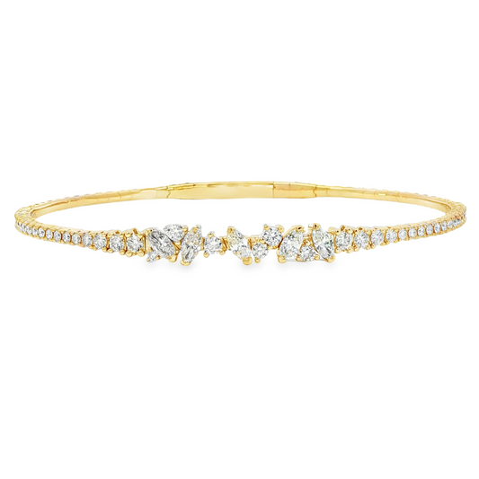 14K Yellow Gold Diamond Flex Bracelet Containing Round And Marquise Diamonds 49D= 1.20Ct