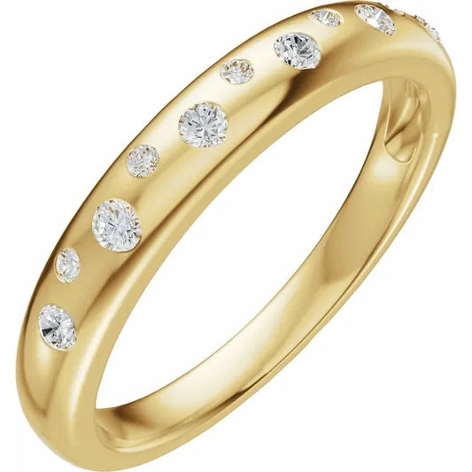 14K Yellow Gold 1.8Mm Asymetrical Lab Diamond 1/2 Way Around Band