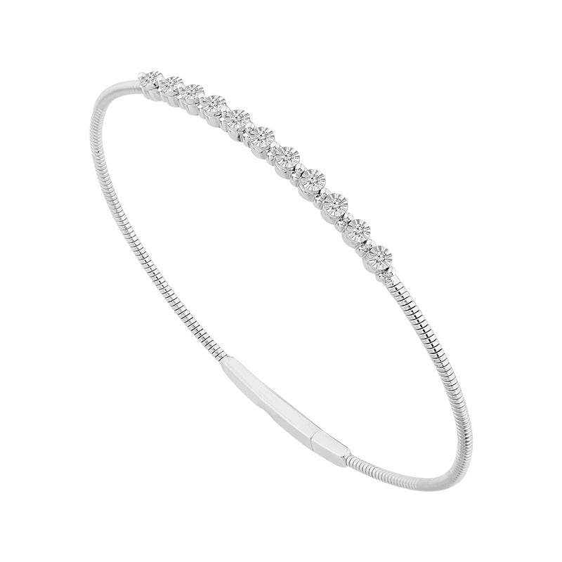 10K White Gold Miracle Set Diamond Flex Bangle 0.12Ctw