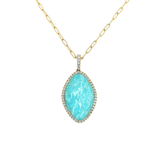 18k yellow gold diamond and amazonite pendant