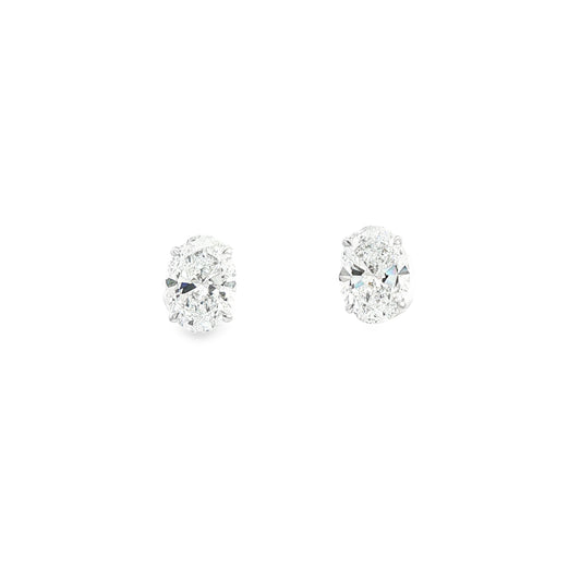 14K Wg Lab Oval Studs 3.07Ctw  E Color Vvs2