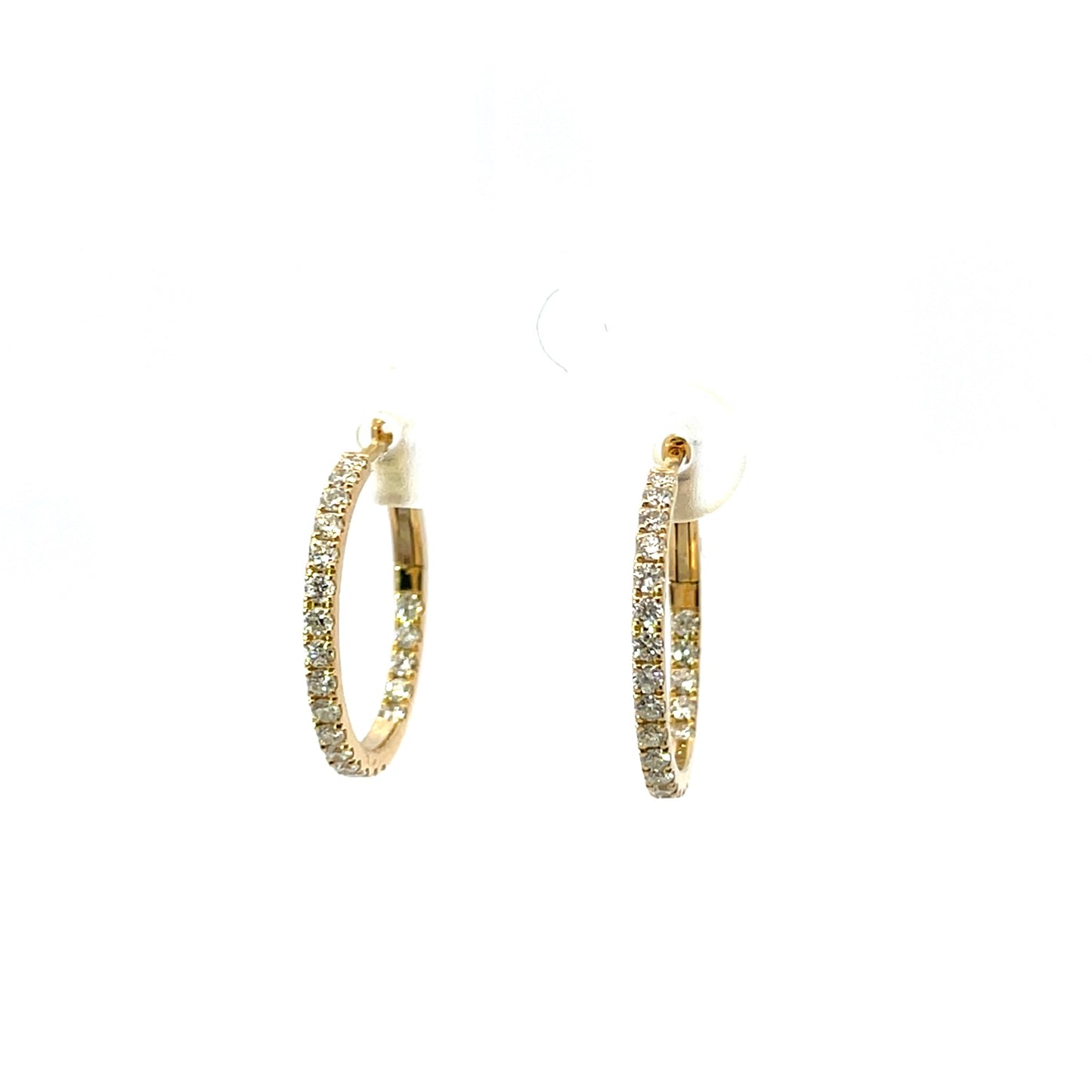 18K Yellow Gold 3/4" Round Diamond Hoop Earrings 0.68Ct