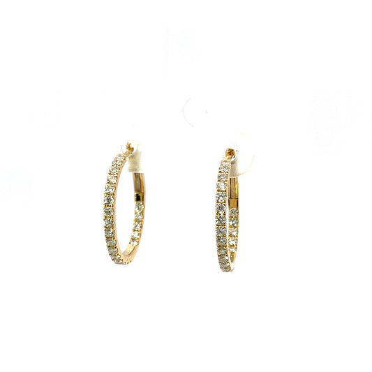 18K Yellow Gold 3/4" Round Diamond Hoop Earrings 0.68Ct