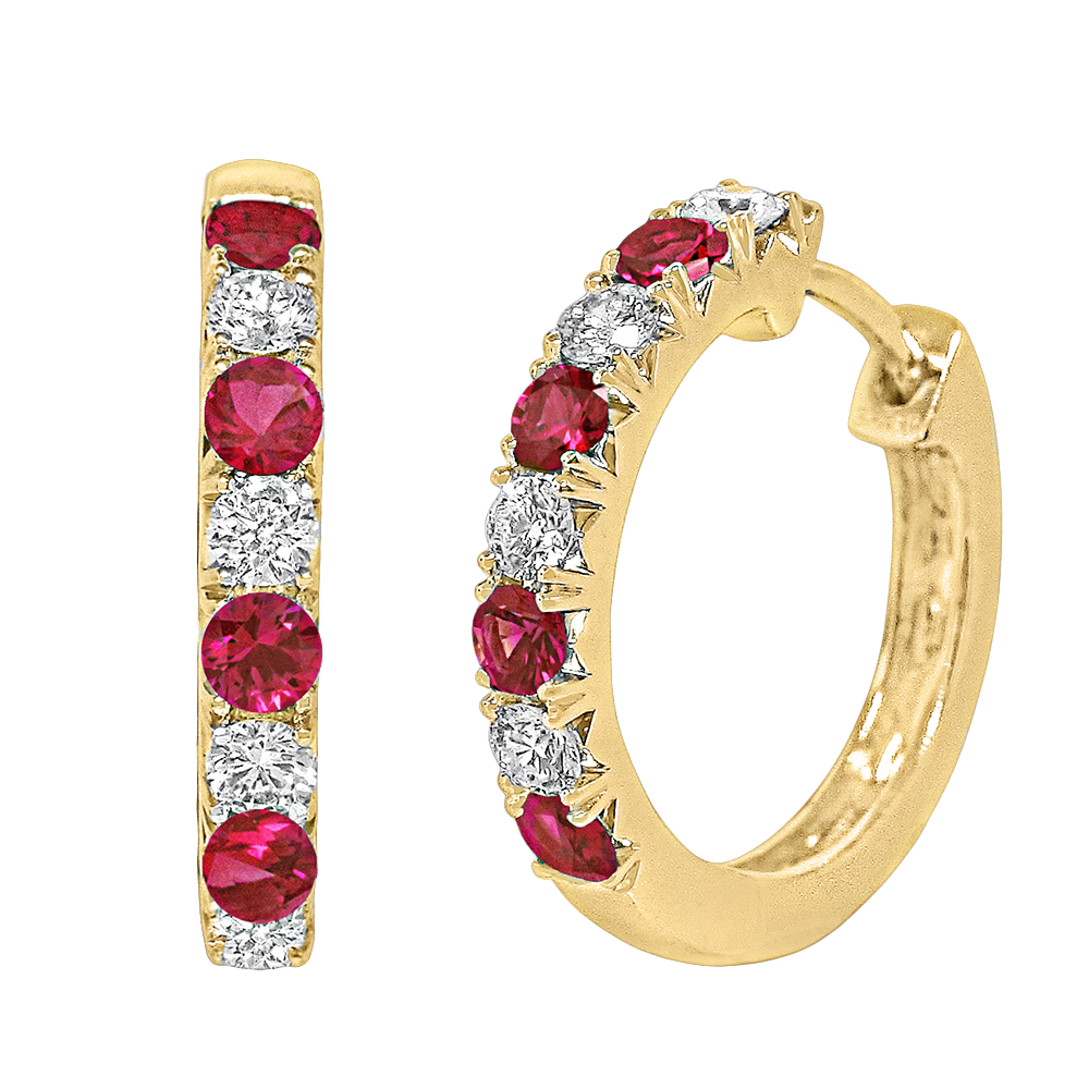 18k yellow gold ruby and diamond hoops