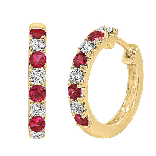 18k yellow gold ruby and diamond hoops
