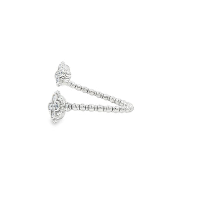 14K White 4 Leaf Flexable Bypass Diamond Ring 0.18Ct