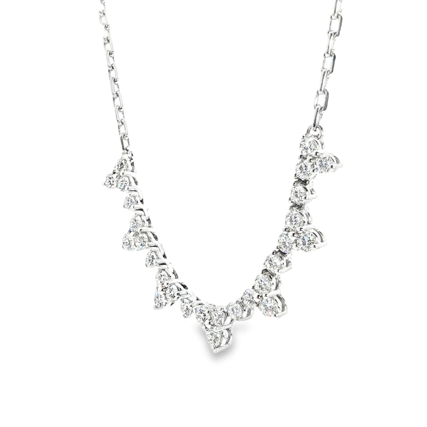 18K White Gold Diamond Triangle Section Necklace Conatining Round Diamonds 1.56Ctw