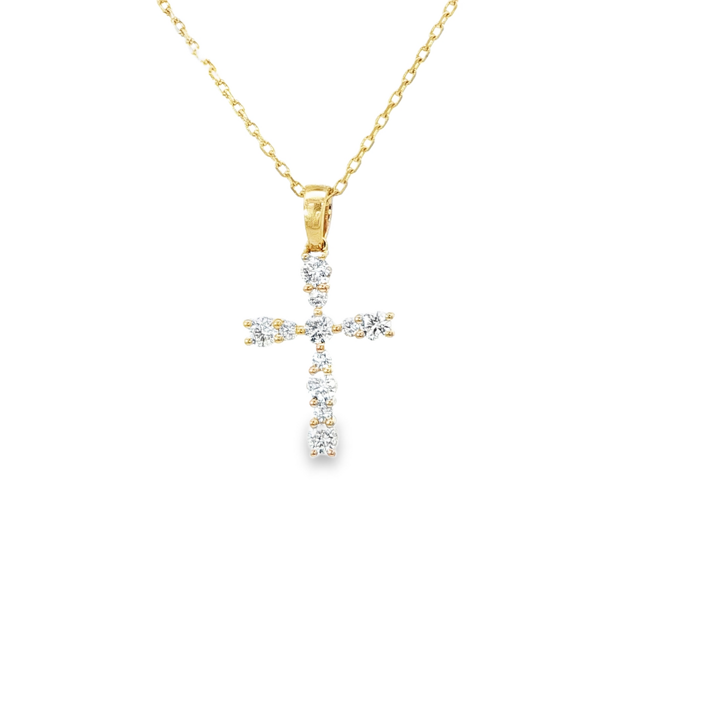 18K Yellow Gold Diamond Cross On Yg Chain 0.41Ctw