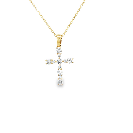 18K Yellow Gold Diamond Cross On Yg Chain 0.41Ctw