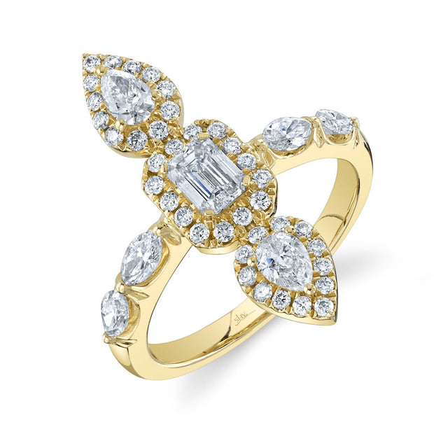 14k yellow gold mutli diamond fancy shape fashion ring 1.46ct
