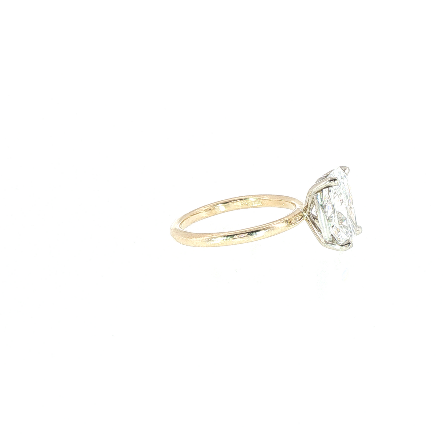 14K Yellow Gold Solitaire With White Gold Head Set With Lab Grown Elongated Cushion 3.41C